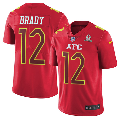 Nike Patriots #12 Tom Brady Red Men's Stitched NFL Limited AFC Pro Bowl Jersey